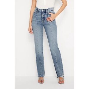 Good American Good Boy Straight Jeans Indigo678 Distressed Blue Size 6/28